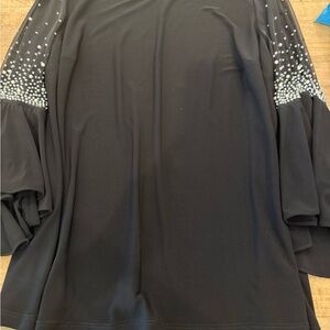 Elegant Black Women's Top with Embellished Sleeves